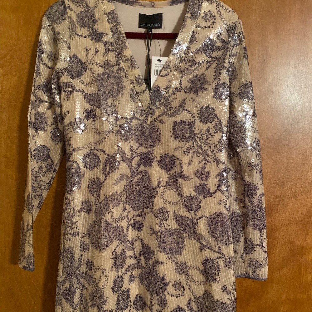 Cynthia Rowley black & beige floral beaded dress